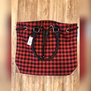 Talbots Buffalo Plaid Drawstring Shoulder Bag